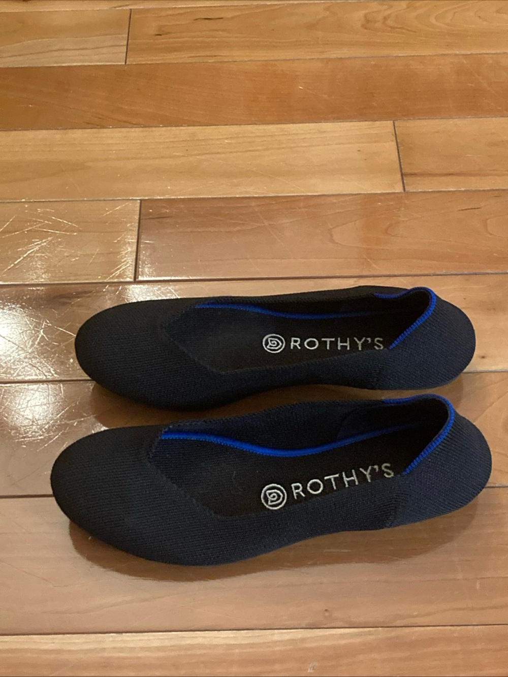 Rothy's Black Knit Ballet Flats with Blue Trim round toe women’s size 8